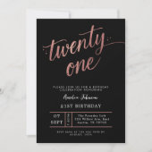 Invitation Elegant Black & Rose Gold Script 21st Birthday (Devant)