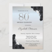 Invitation Elégant Black Roses Argent 80e anniversaire (Devant)