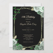 Invitation Elegant Black Sage Green Rose 18th Birthday Debut  (Devant)