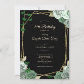 Invitation Elegant Black Sage Green Rose 18th Birthday Debut  (Devant)