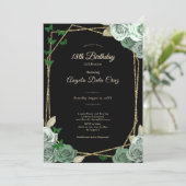 Invitation Elegant Black Sage Green Rose 18th Birthday Debut  (Debout devant)