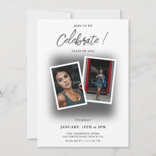 Invitation Elégant Black Shadow 3 Décontracté Photo Graduatio (Dos)