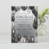 Invitation Elegant Black Silver Balloons Retirement Party (Debout devant)