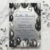 Invitation Elegant Black Silver Balloons Retirement Party
