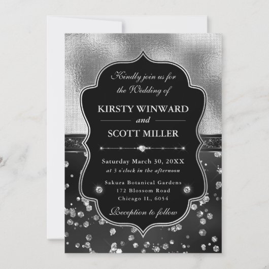 Invitation Elegant Black & Silver Diamonds Wedding (Devant)