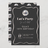 Invitation Élégant Black & Silver Disco Ball 18e anniversaire (Devant / Derrière)