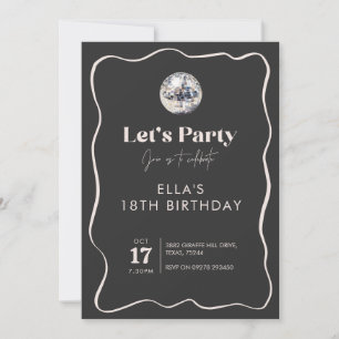 Invitation Élégant Black & Silver Disco Ball 18e anniversaire