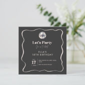 Invitation Élégant Black & Silver Disco Ball 18e anniversaire (Debout devant)