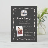 Invitation Élégant Black & Silver Disco Ball 18e anniversaire (Debout devant)