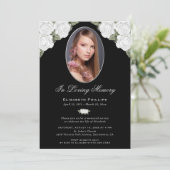 Invitation Elégant Black Silver Floral Photo Memorial Service (Debout devant)