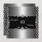 Invitation Elégant Black Silver Giraffe Bijou d'impression 40 (Devant / Derrière)