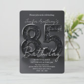 Invitation Elegant Black Silver Glitter 85th Birthday Party (Debout devant)
