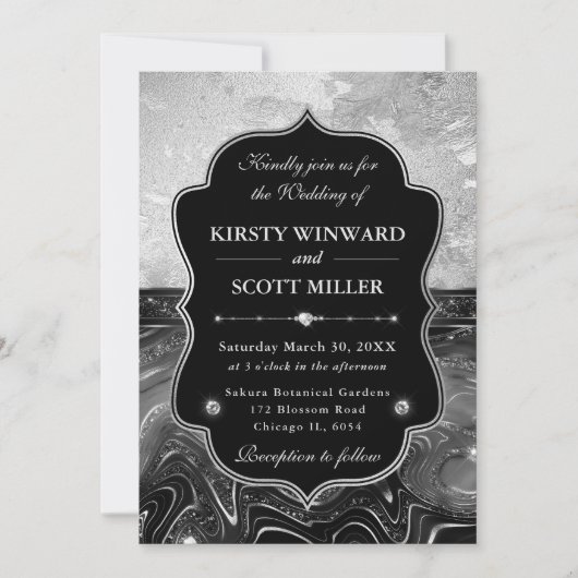 Invitation Elegant Black & Silver Glitter Wedding (Devant)