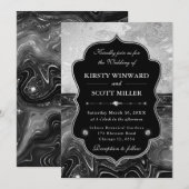 Invitation Elegant Black & Silver Glitter Wedding (Devant / Derrière)