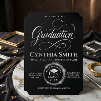 Invitation Elegant Black & silver Graduation 