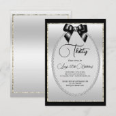 Invitation Elégant Black & Silver Jewel Bow Anniversaire (Devant / Derrière)