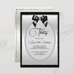 Invitation Elégant Black & Silver Jewel Bow Anniversaire