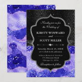 Invitation Elegant Black Silver Purple Agate Glitter Wedding (Devant / Derrière)