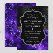 Invitation Elegant Black Silver Purple Galaxy Glitter Wedding (Devant / Derrière)