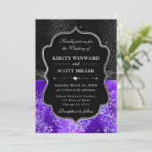 Invitation Elegant Black Silver Purple Glitter Wedding (Debout devant)