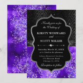Invitation Elegant Black Silver Purple Glitter Wedding (Devant / Derrière)