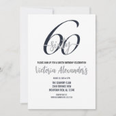Invitation Elegant Black Silver Script 60th Birthday  (Devant)