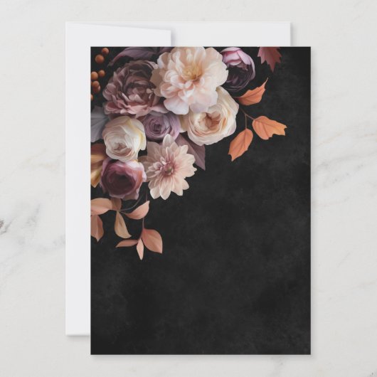 Invitation Elégant Black Soft Fall Floral Script Douche (Dos)