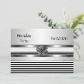 Invitation Elegant Black Stripe fête d'anniversair (Debout devant)