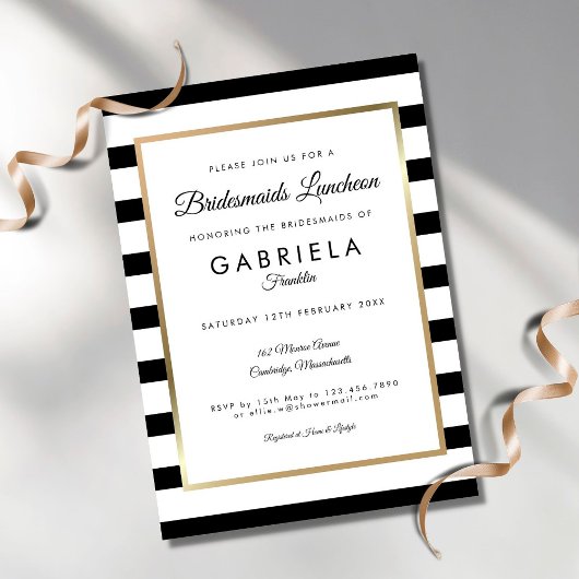 Invitation Élégant Black Stripe Gold Bridesmaiers déjeuner