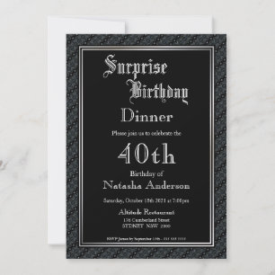 Invitation Elégant Black Surprise Dîner de 40e anniversaire