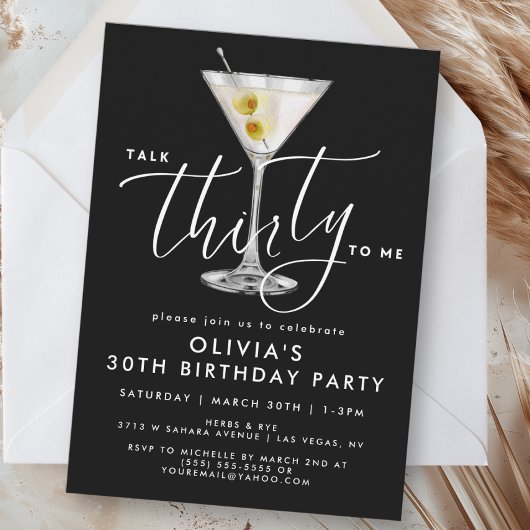 Invitation Elegant Black “Talk Thirty to Me” Martini 30th