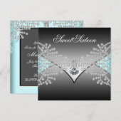 Invitation Elégant Black Turquoise Blue Sweet sixteen Anniver (Devant / Derrière)