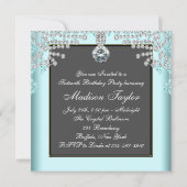 Invitation Elégant Black Turquoise Blue Sweet sixteen Anniver (Dos)
