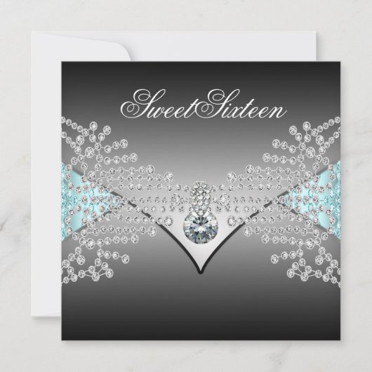 Invitation Elégant Black Turquoise Blue Sweet sixteen Anniver (Devant)