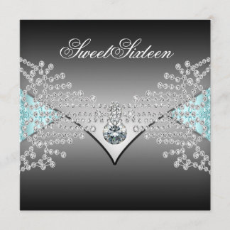 Invitation Elégant Black Turquoise Blue Sweet sixteen Anniver