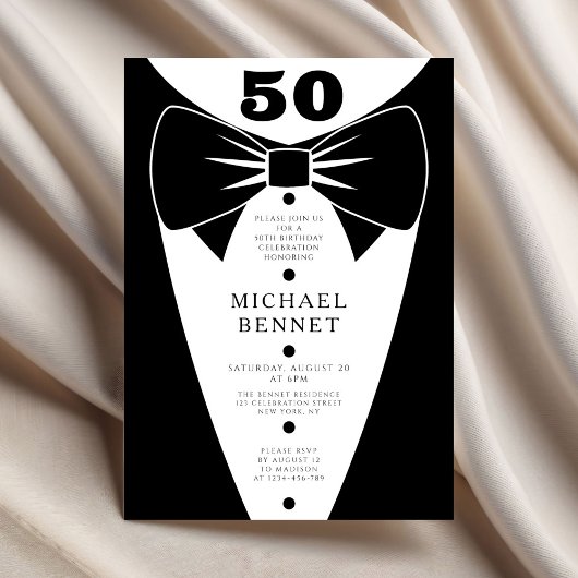 Invitation Elegant Black Tuxedo 50th Birthday