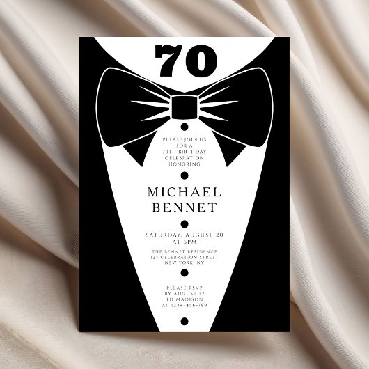 Invitation Elegant Black Tuxedo 70th Birthday