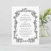 Invitation Elegant Black Victorian Floral Frame Wedding (Debout devant)