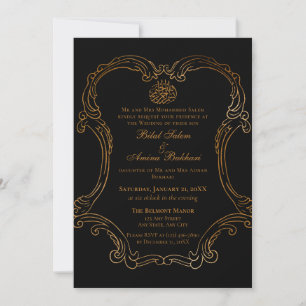 Invitation Elégant Black Vintage Gold Frame Mariage islamique