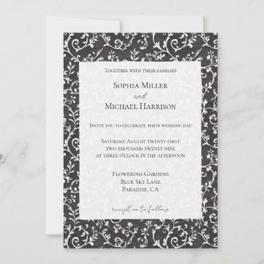 Invitation Elegant Black White Abstract Wedding (Devant)