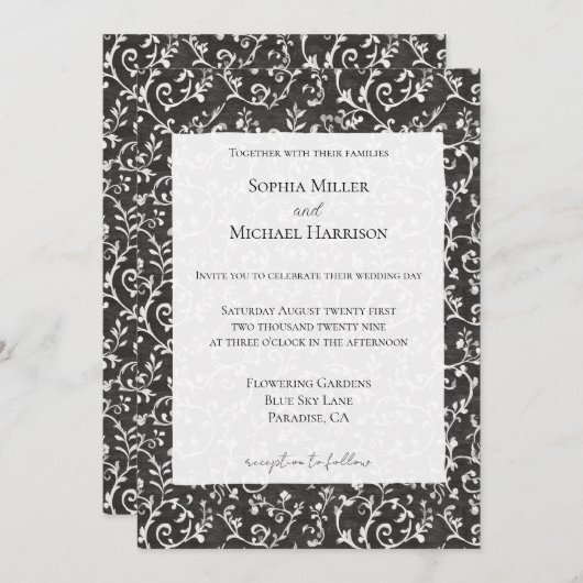 Invitation Elegant Black White Abstract Wedding (Devant / Derrière)