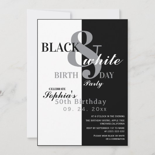 Invitation Elegant Black & White Birthday Party (Devant)