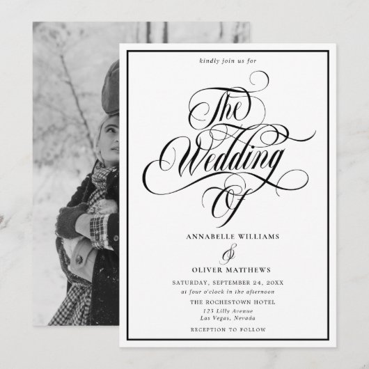 Invitation Elegant Black & White Classic Photo Wedding  (Devant / Derrière)