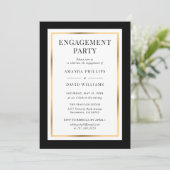 Invitation Élégant Black White et Gold Engagement Party (Debout devant)