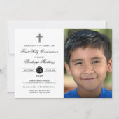 Invitation Elégant Black White First Communion Photo Boy (Devant)