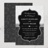Invitation Elegant Black White Frame Floral Wedding (Devant / Derrière)
