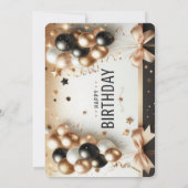 Invitation Elégant Black White & Gold Balloons Joyeux anniver (Dos)