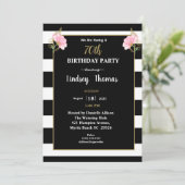 Invitation Elégant Black White Gold Floral 70e anniversaire (Debout devant)