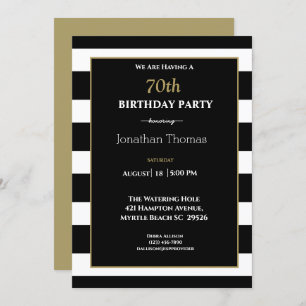 Invitation Elégant Black White Gold Mens 70e anniversaire
