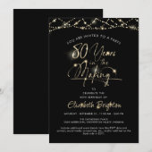 Invitation Élégant Black White Gold Script 80e anniversaire (Devant / Derrière)